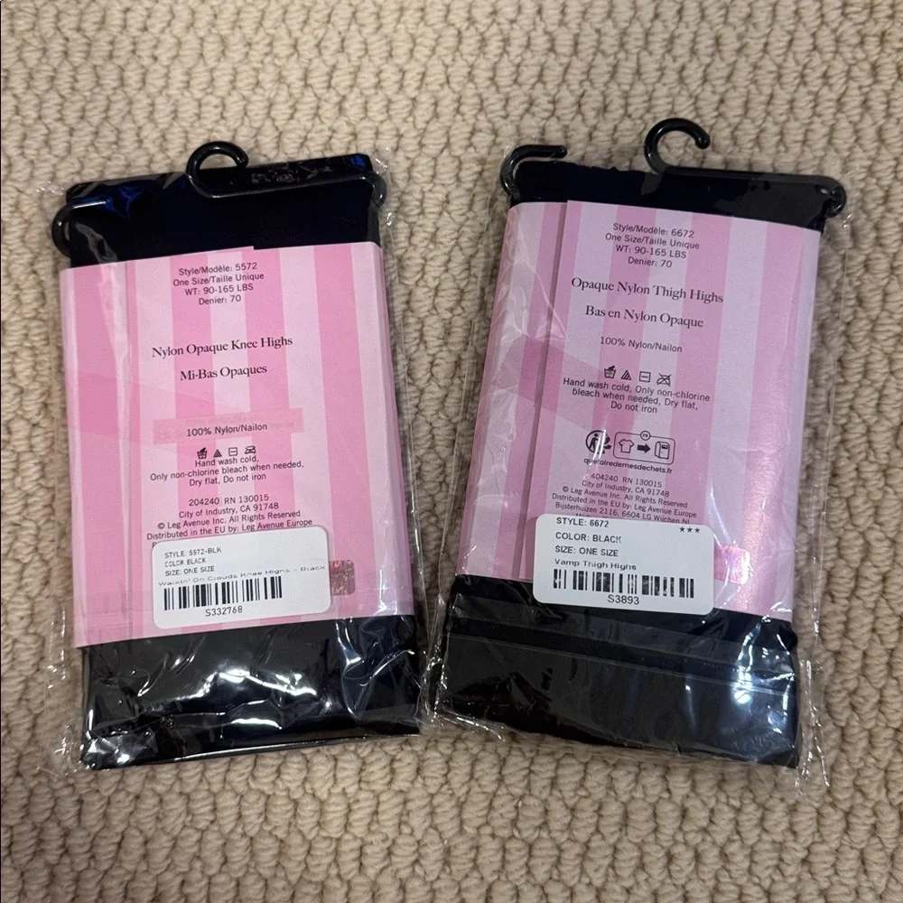Set of 2 nylon thigh highs and knee highs